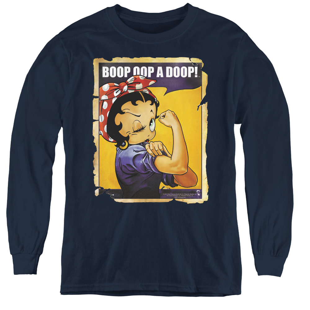 Betty Boop & Power-Youth Long Sleeve Tee, Navy - Small
