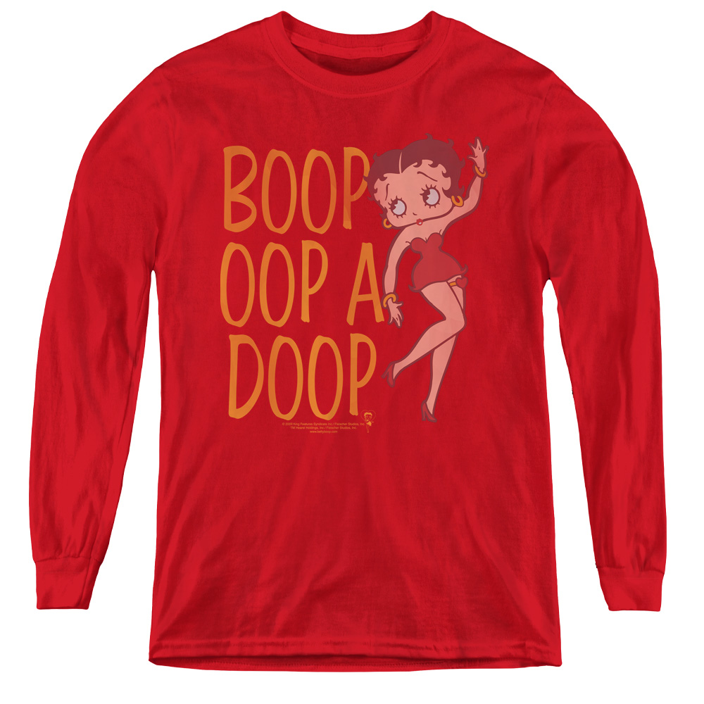 BB665-YL-1 Betty Boop & Classic Oop-Youth Long Sleeve Tee, Red - Small