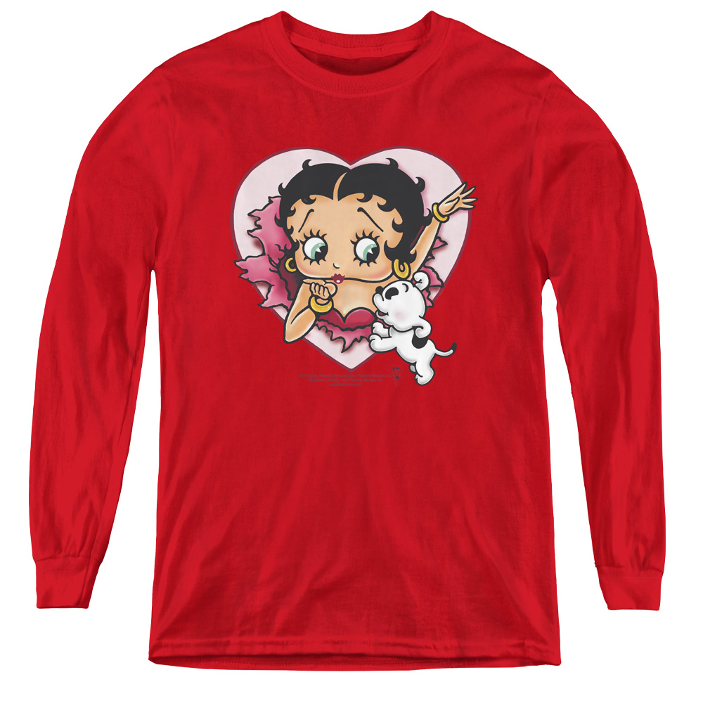 Betty Boop & I Love Betty-Youth Long Sleeve Tee, Red - Large