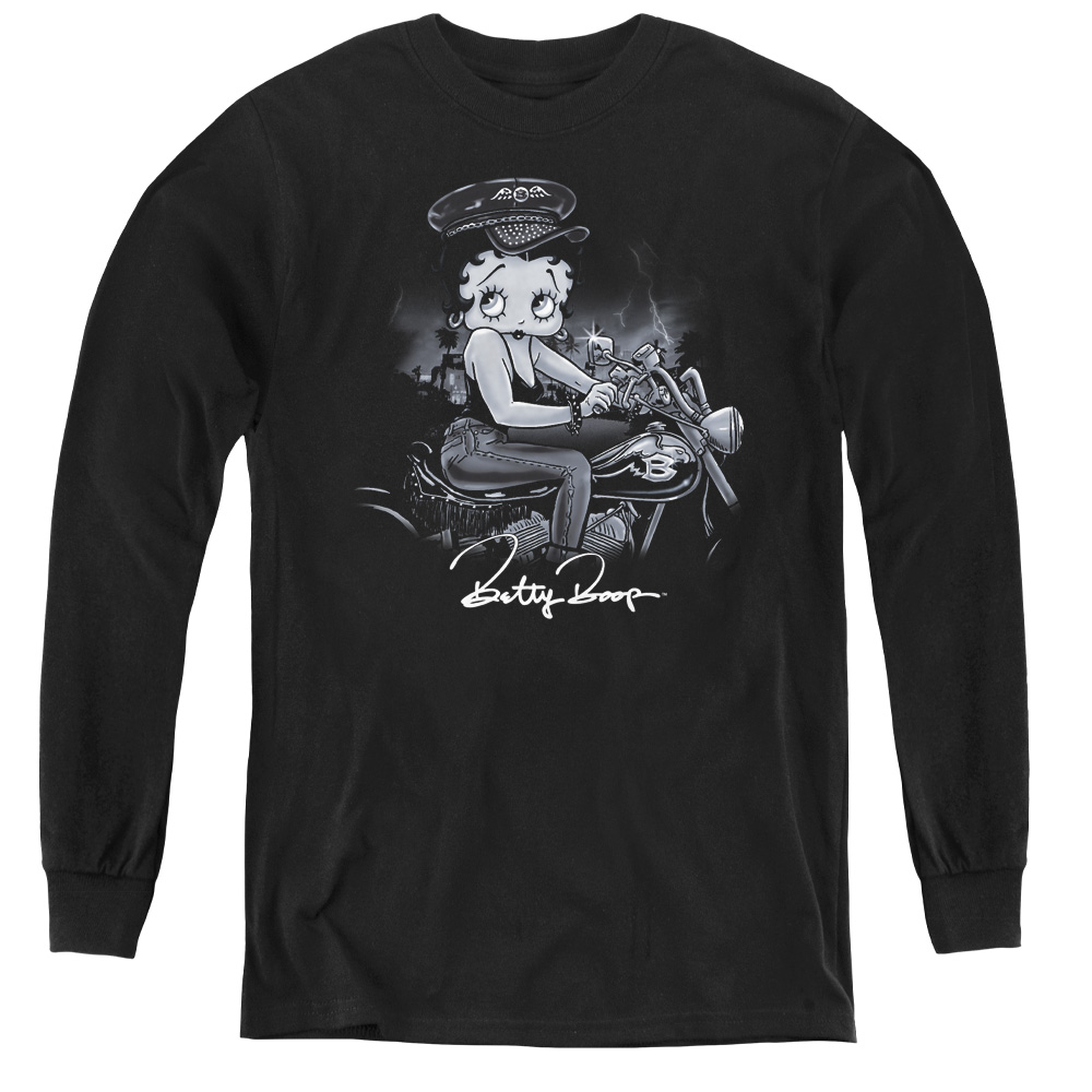 Betty Boop & Storm Rider-Youth Long Sleeve Tee, Black - Medium