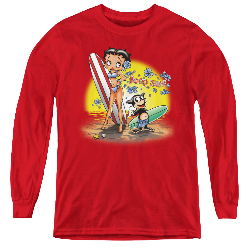 Betty Boop & Surf-Youth Long Sleeve Tee, Red - Small