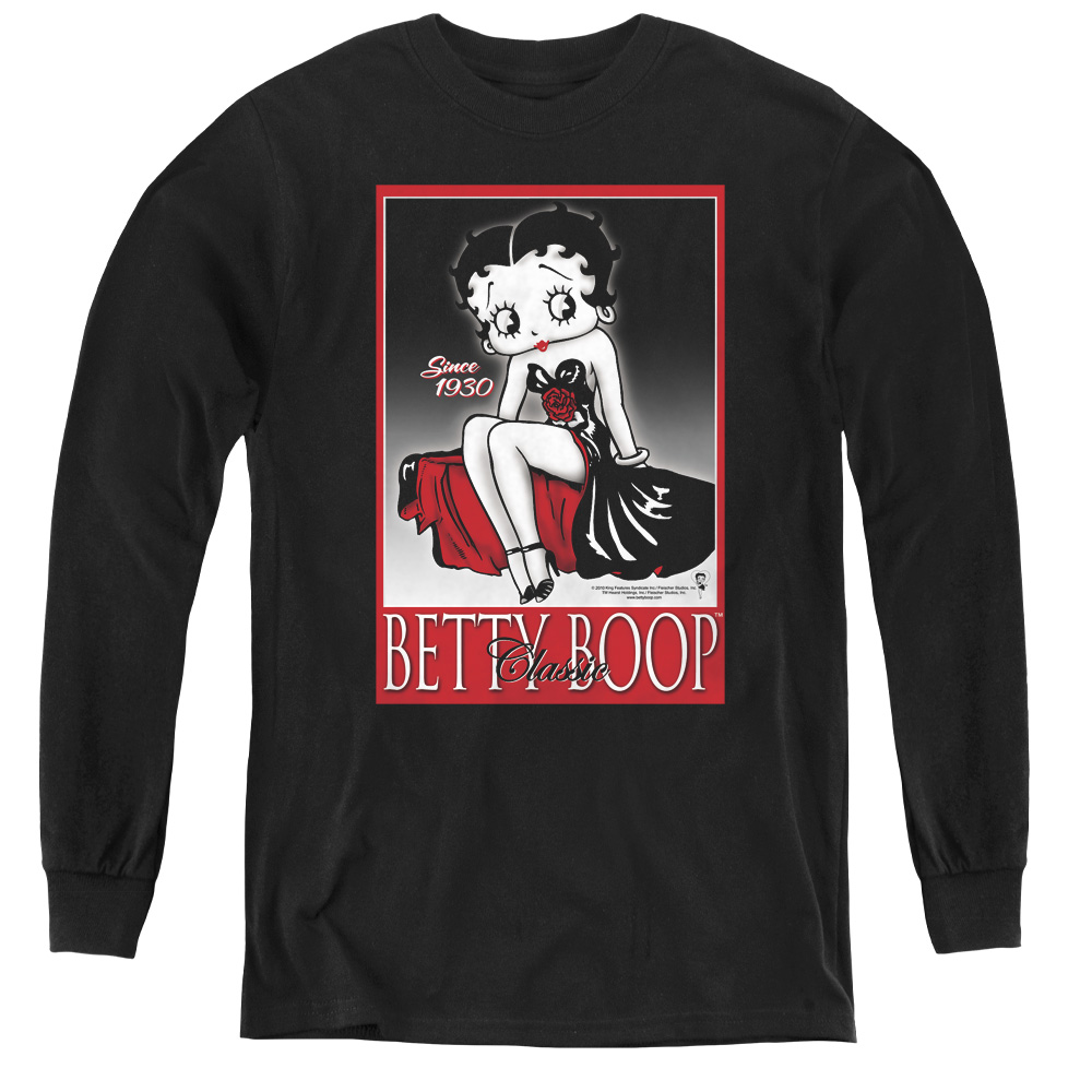 BB668-YL-2 Betty Boop & Classic-Youth Long Sleeve Tee, Black - Medium