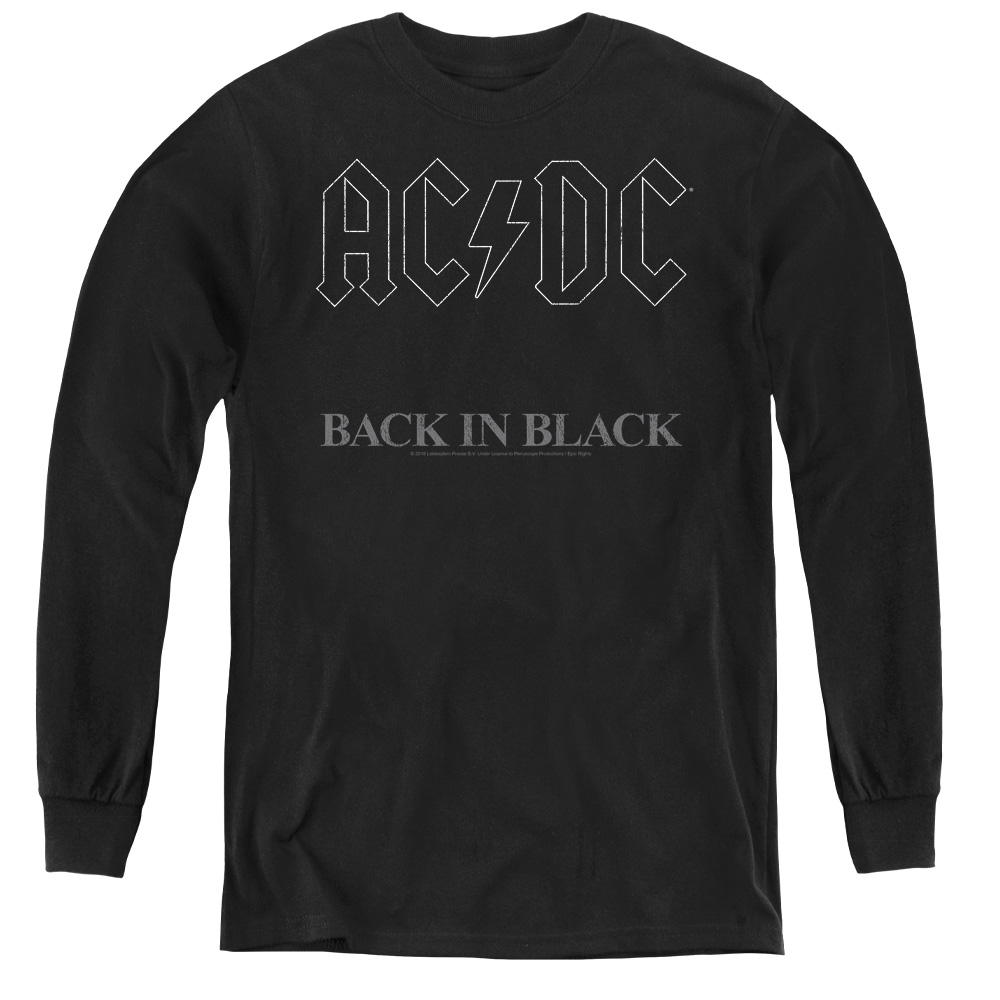 ACDC102-YL-3 ACDC & Back in Black-Youth Long Sleeve Tee, Black - Large