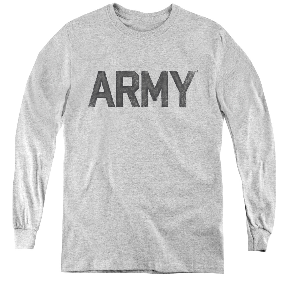 AR128-YL-1 Army & Star-Youth Long Sleeve Tee, Athletic Heather - Small