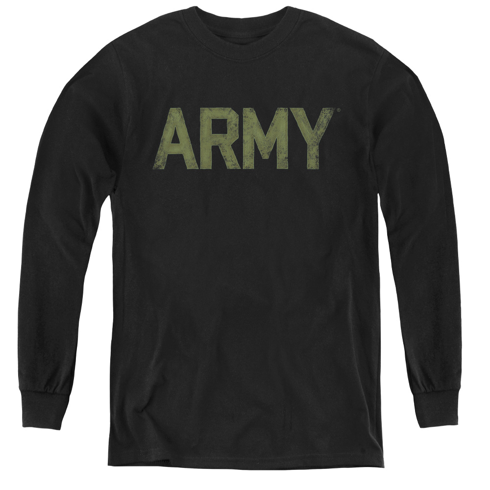 AR131-YL-2 Army & Type-Youth Long Sleeve Tee, Black - Medium