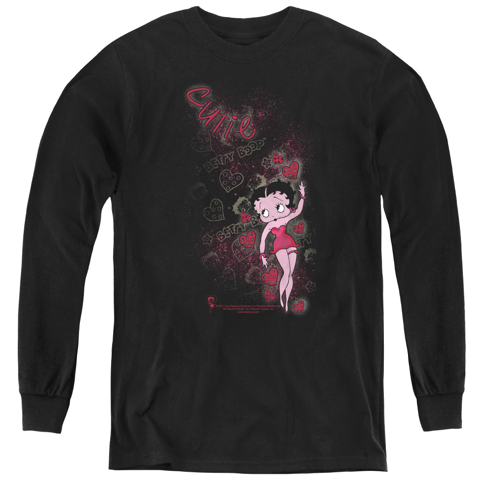 BB742-YL-2 Betty Boop & Cutie-Youth Long Sleeve Tee, Black - Medium