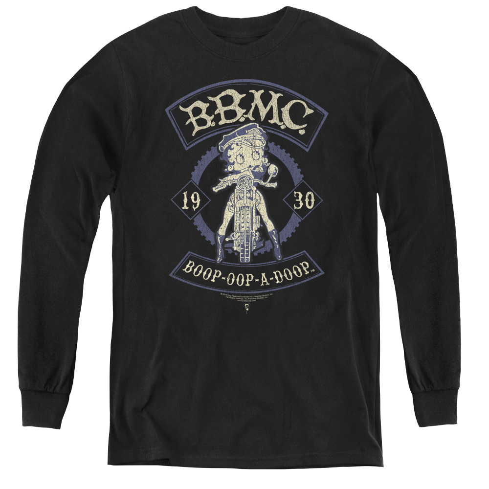 BB821-YL-2 Betty Boop & B.B.M.C.-Youth Long Sleeve Tee, Black - Medium