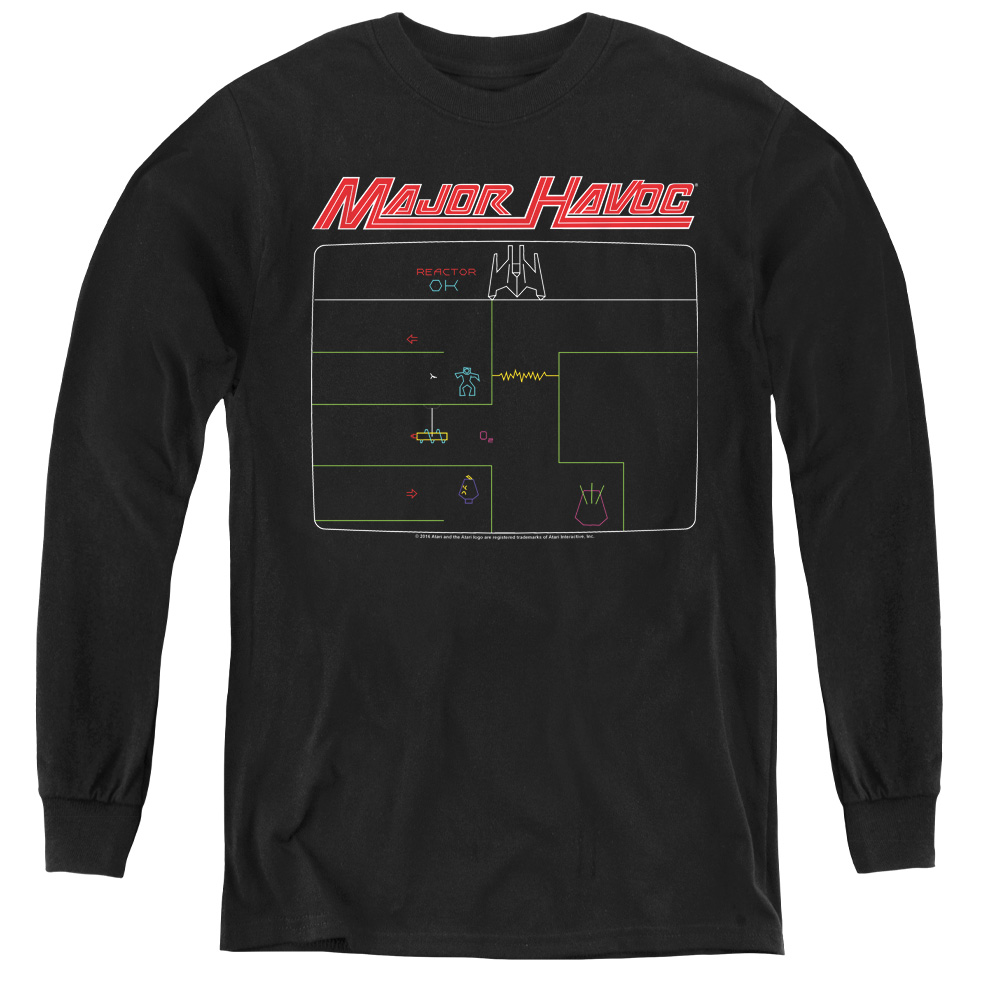 ATRI135-YL-4 Atari & Major Havoc Screen-Youth Long Sleeve Tee, Black - Extra Large