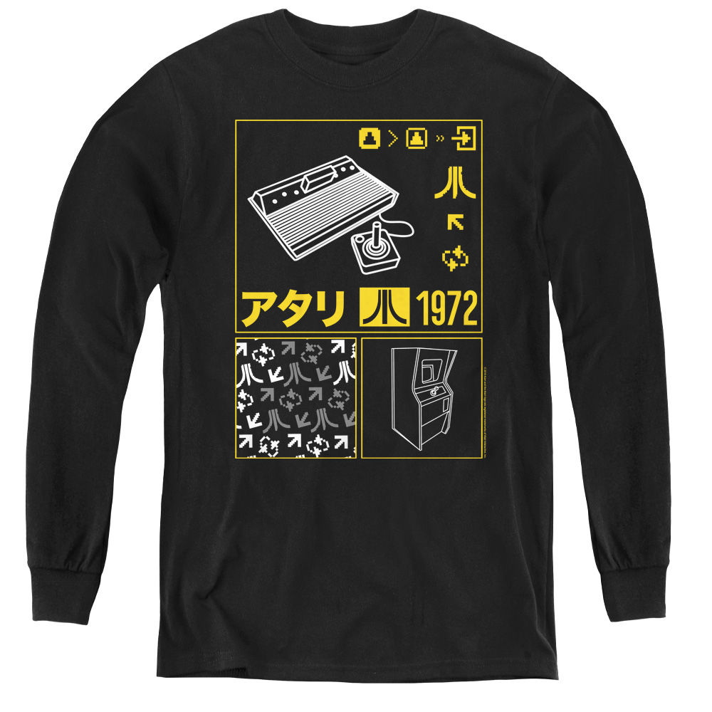 ATRI200B-YL-4 Atari & Kanji Squares-Youth Long Sleeve Tee, Black - Extra Large