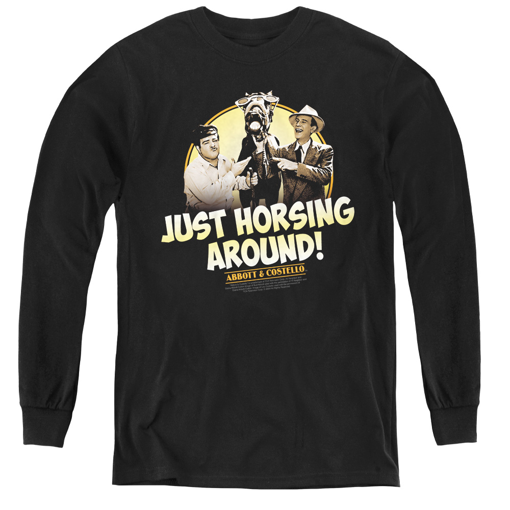 AAC103-YL-2 Abbott & Costello Horsing Around-Youth Long Sleeve Tee, Black - Medium
