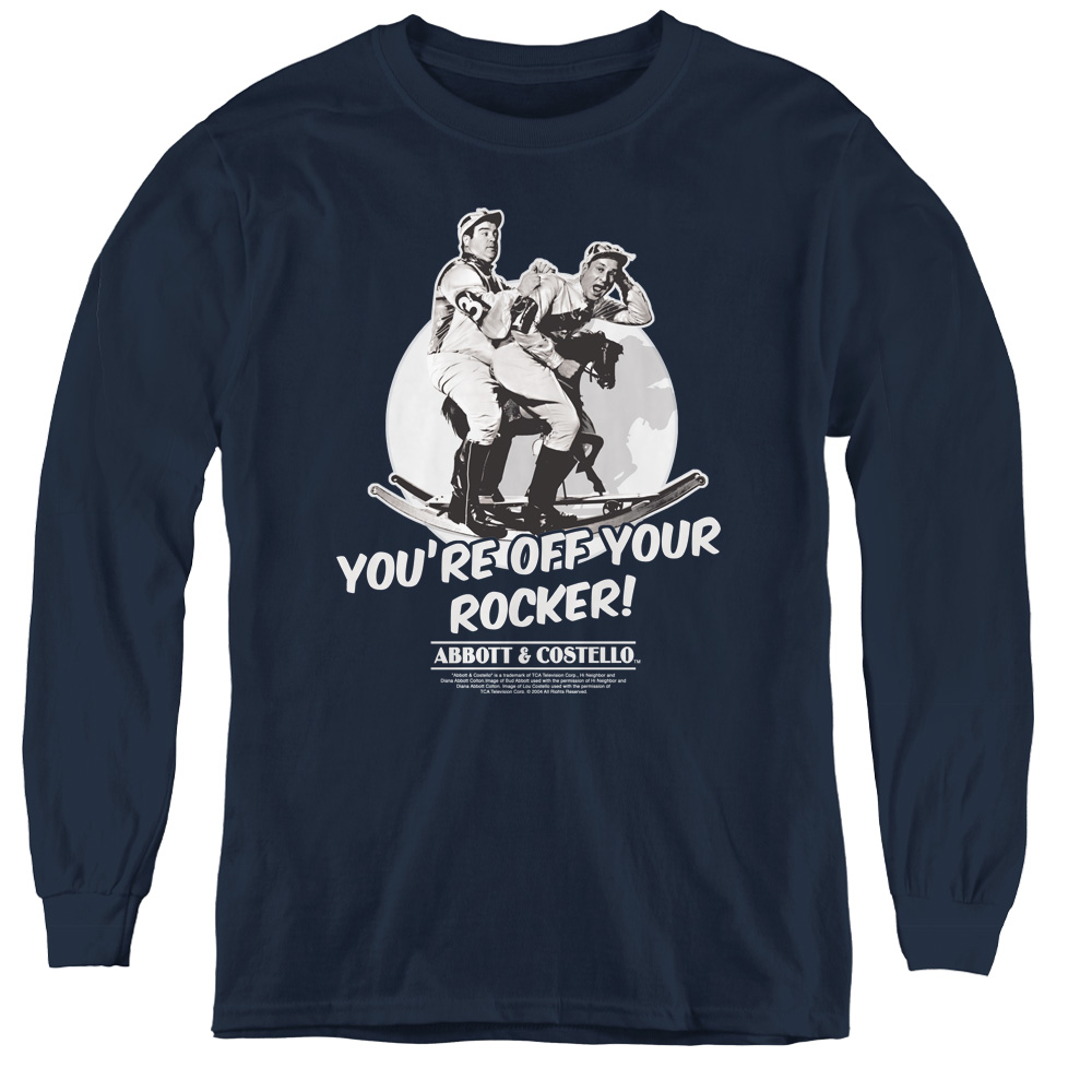 AAC105-YL-2 Abbott & Costello Off Your Rocker-Youth Long Sleeve Tee, Navy - Medium