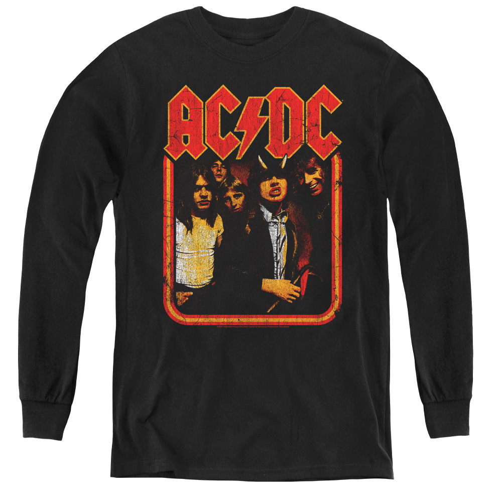 ACDC177-YL-3 ACDC & Group Distressed-Youth Long Sleeve Tee, Black - Large