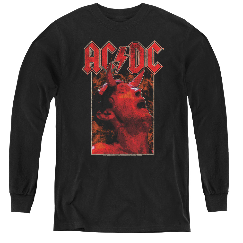 ACDC153-YL-3 ACDC & Horns-Youth Long Sleeve Tee, Black - Large