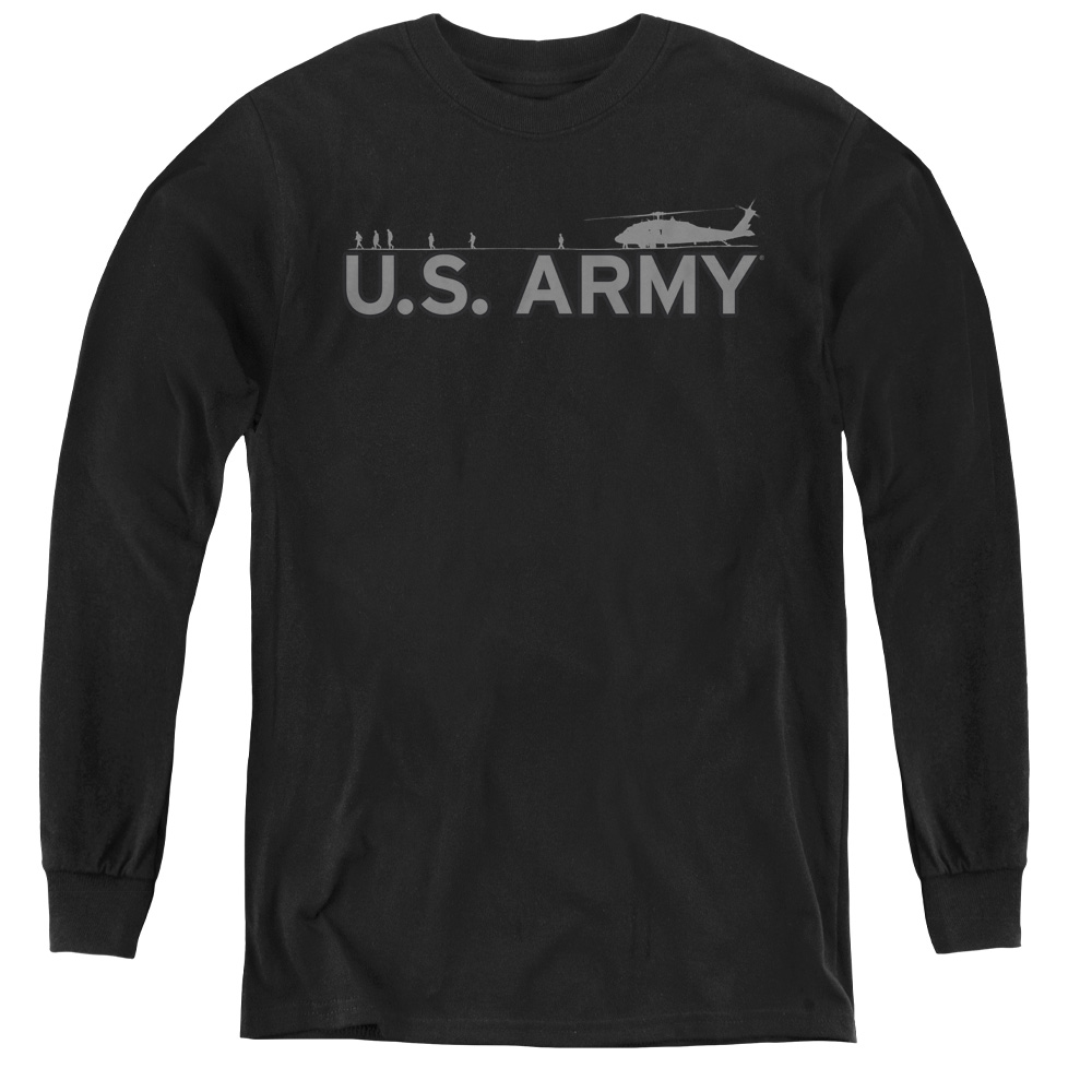 AR110-YL-4 Army & Helicopter-Youth Long Sleeve Tee, Black - Extra Large