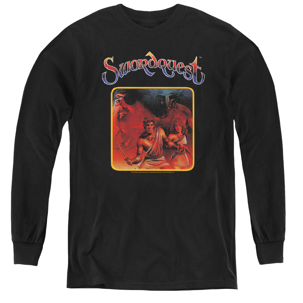 Atari & Swordquest-Youth Long Sleeve Tee, Black - Large
