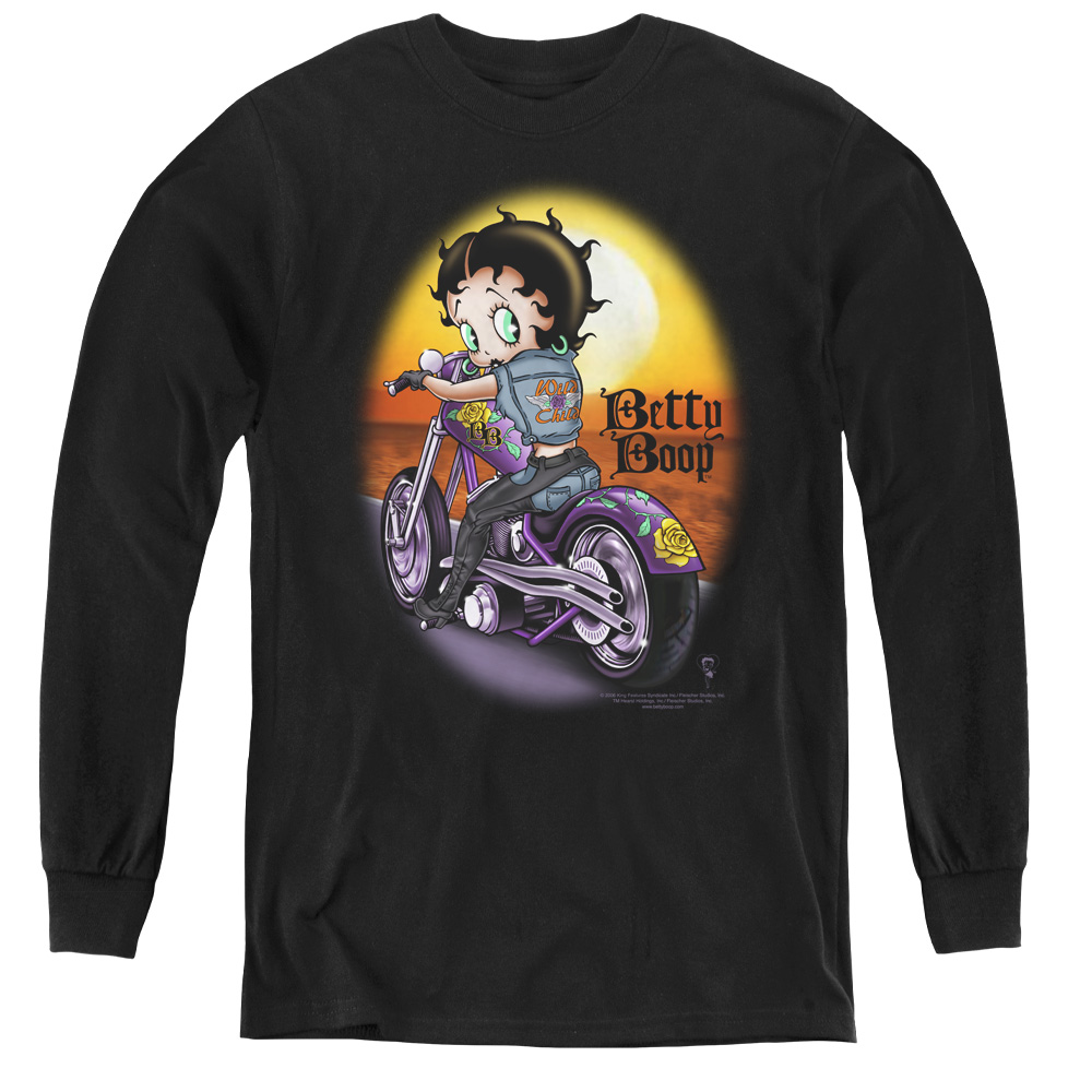 Betty Boop & Wild Biker-Youth Long Sleeve Tee, Black - Medium