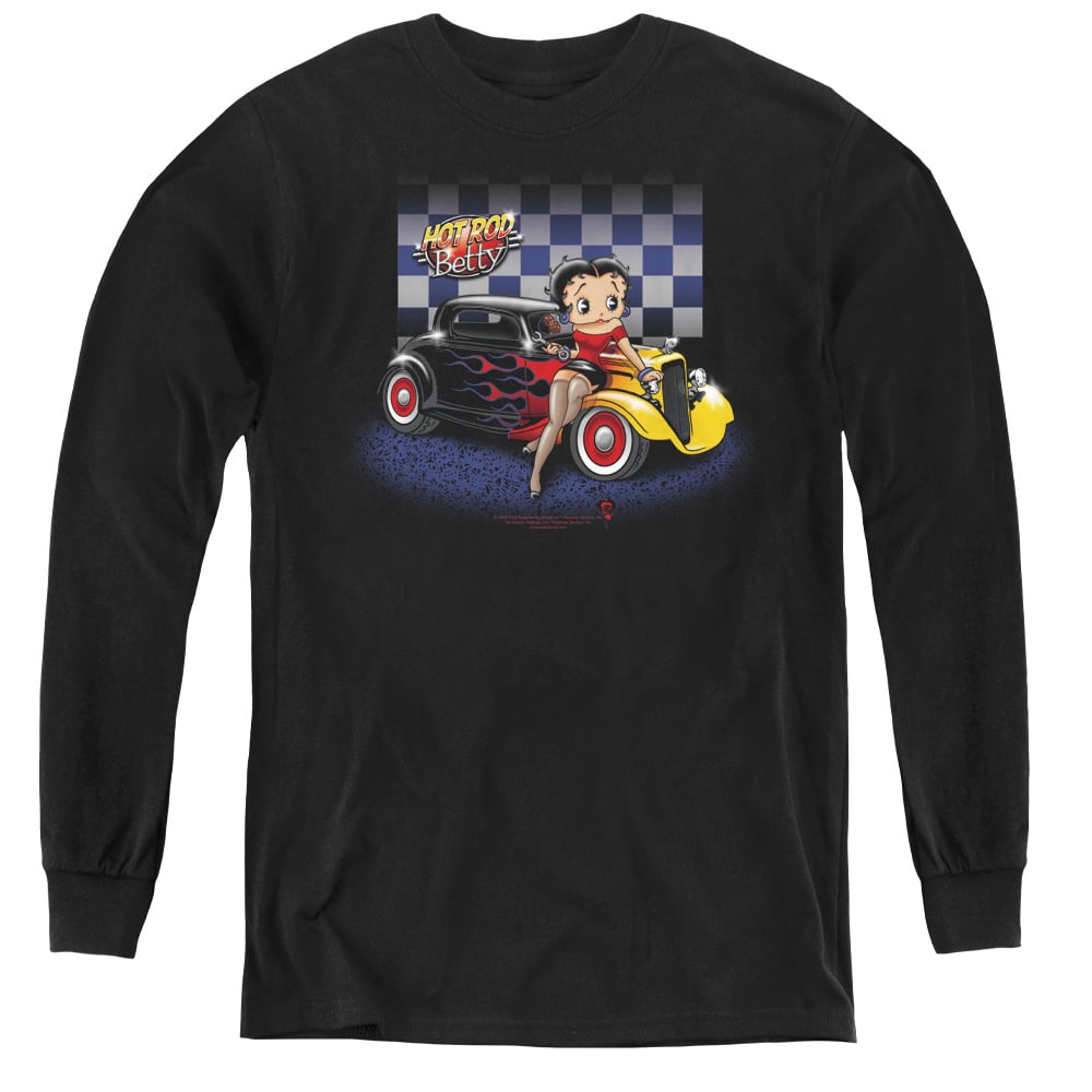 Betty Boop Hot Rod Boop-Youth Long Sleeve Tee, Black - Medium