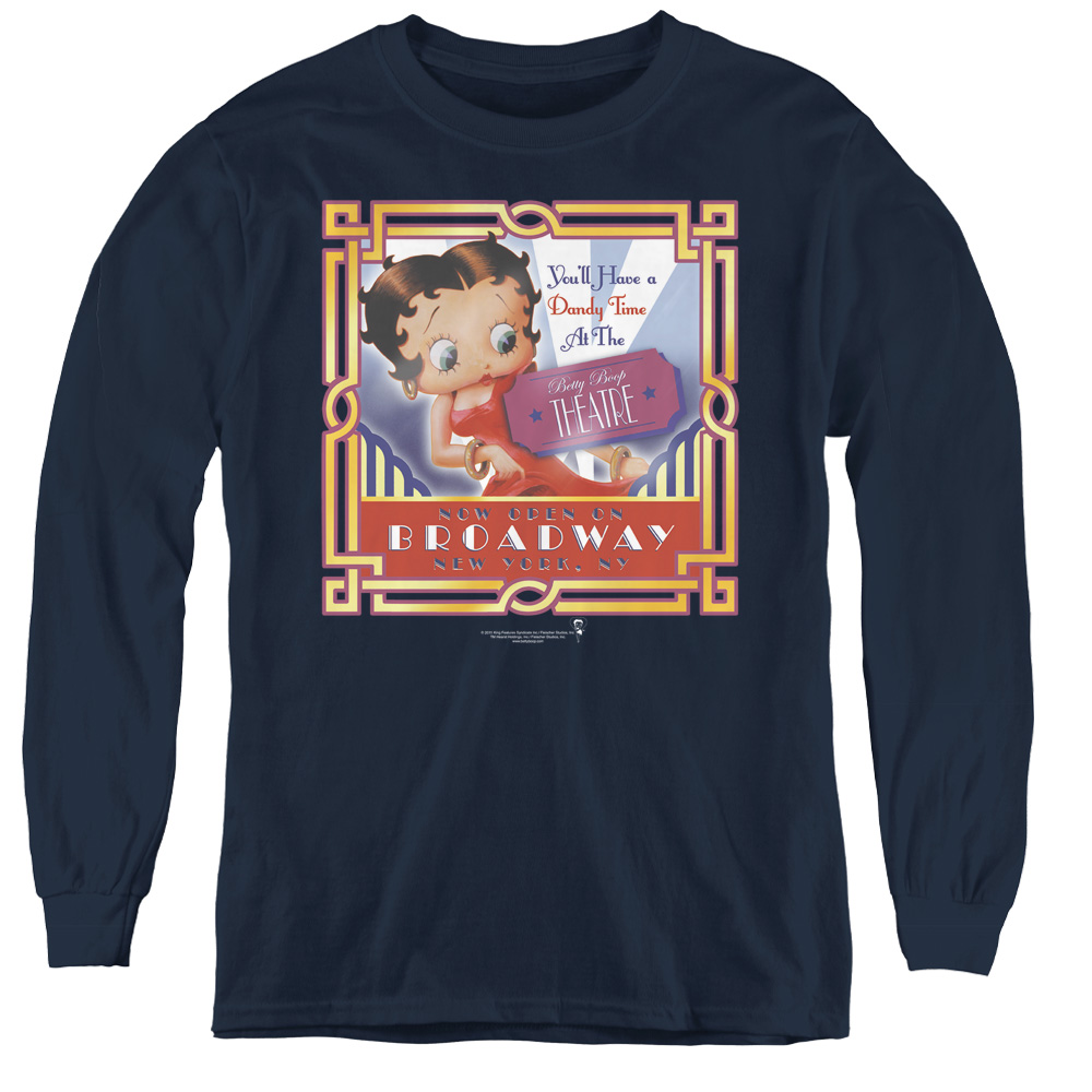 Betty Boop & on Broadway-Youth Long Sleeve Tee, Navy - Medium