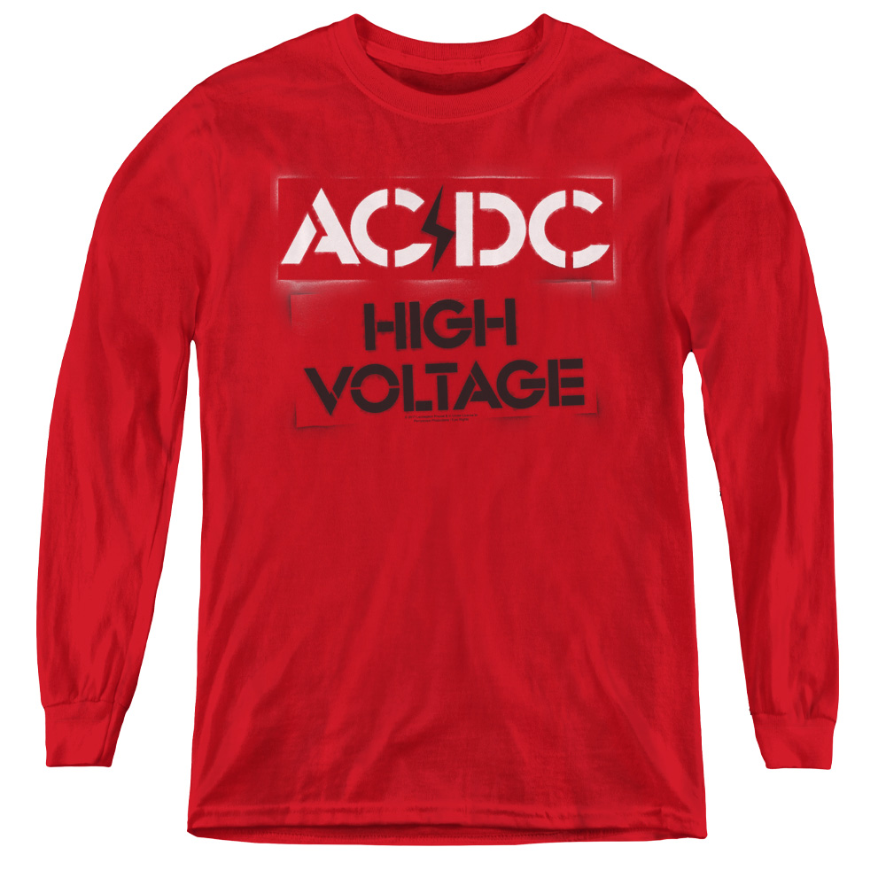 ACDC108-YL-3 ACDC & High Voltage Stencil-Youth Long Sleeve Tee, Red - Large