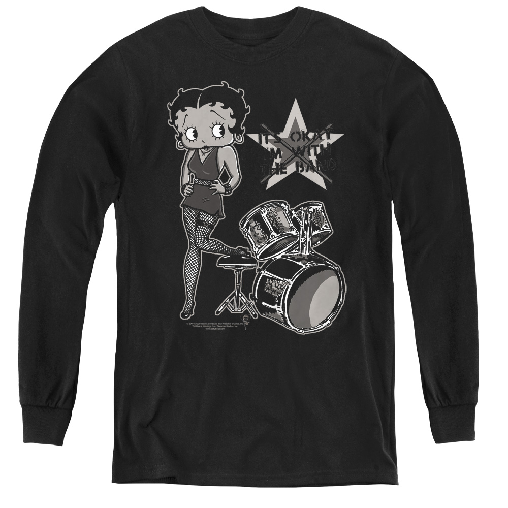 Betty Boop with the Band-Youth Long Sleeve Tee, Black - Medium