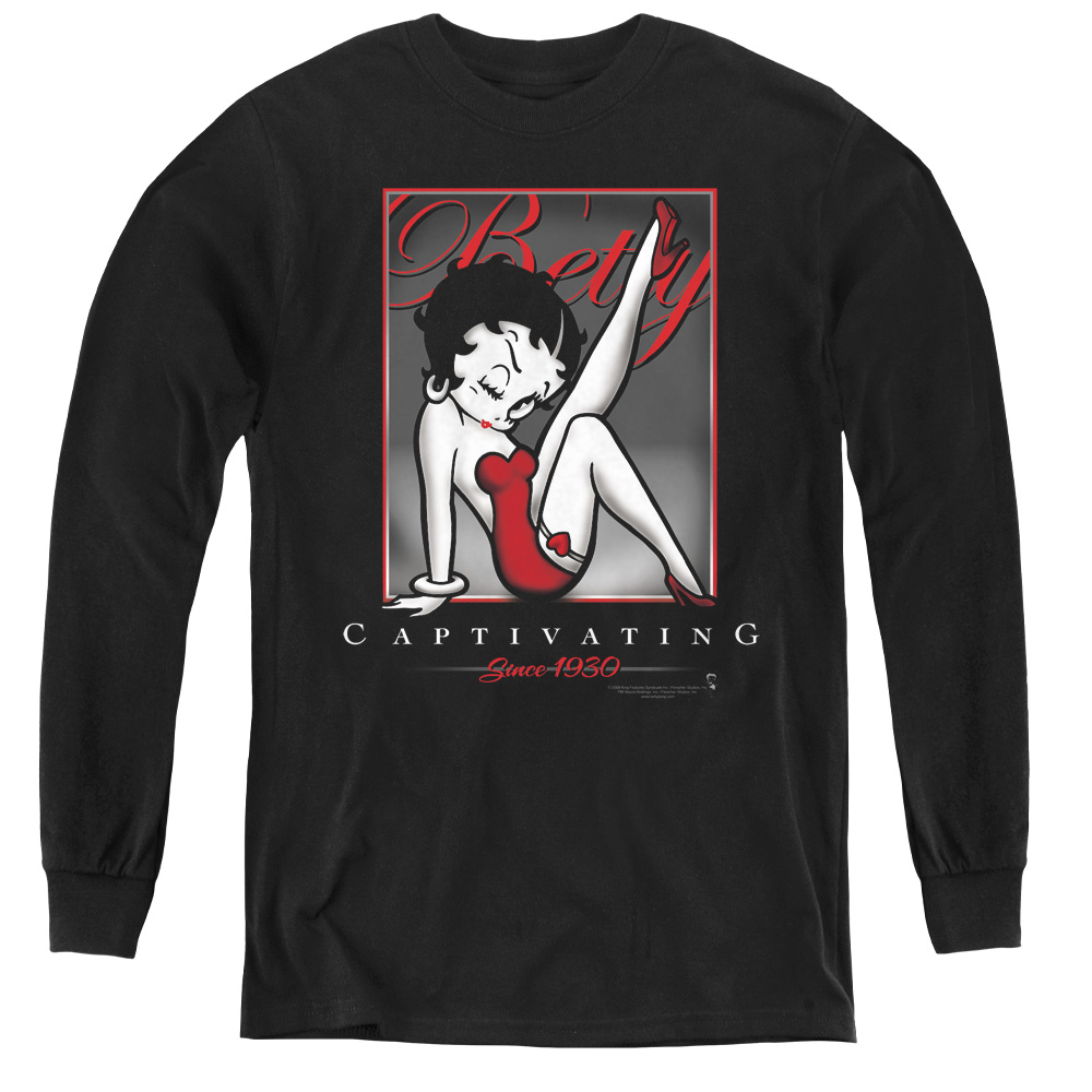Betty Boop & Captivating-Youth Long Sleeve Tee, Black - Extra Large