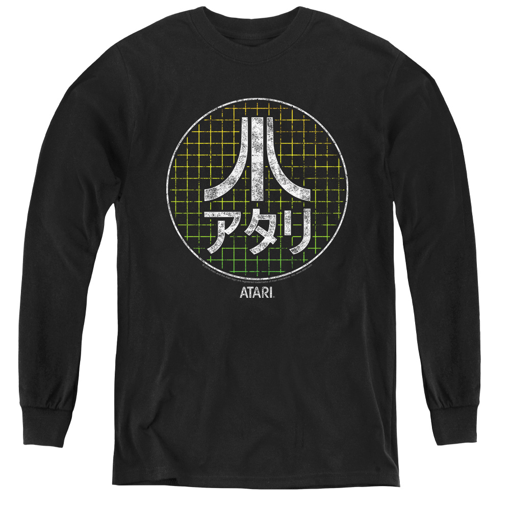 Atari & Japanese Grid-Youth Long Sleeve Tee, Black - Medium