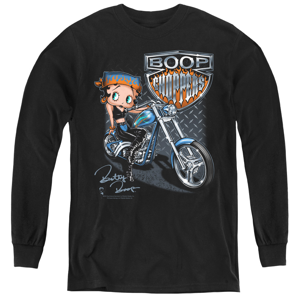 Betty Boop & Choppers-Youth Long Sleeve Tee, Black - Medium