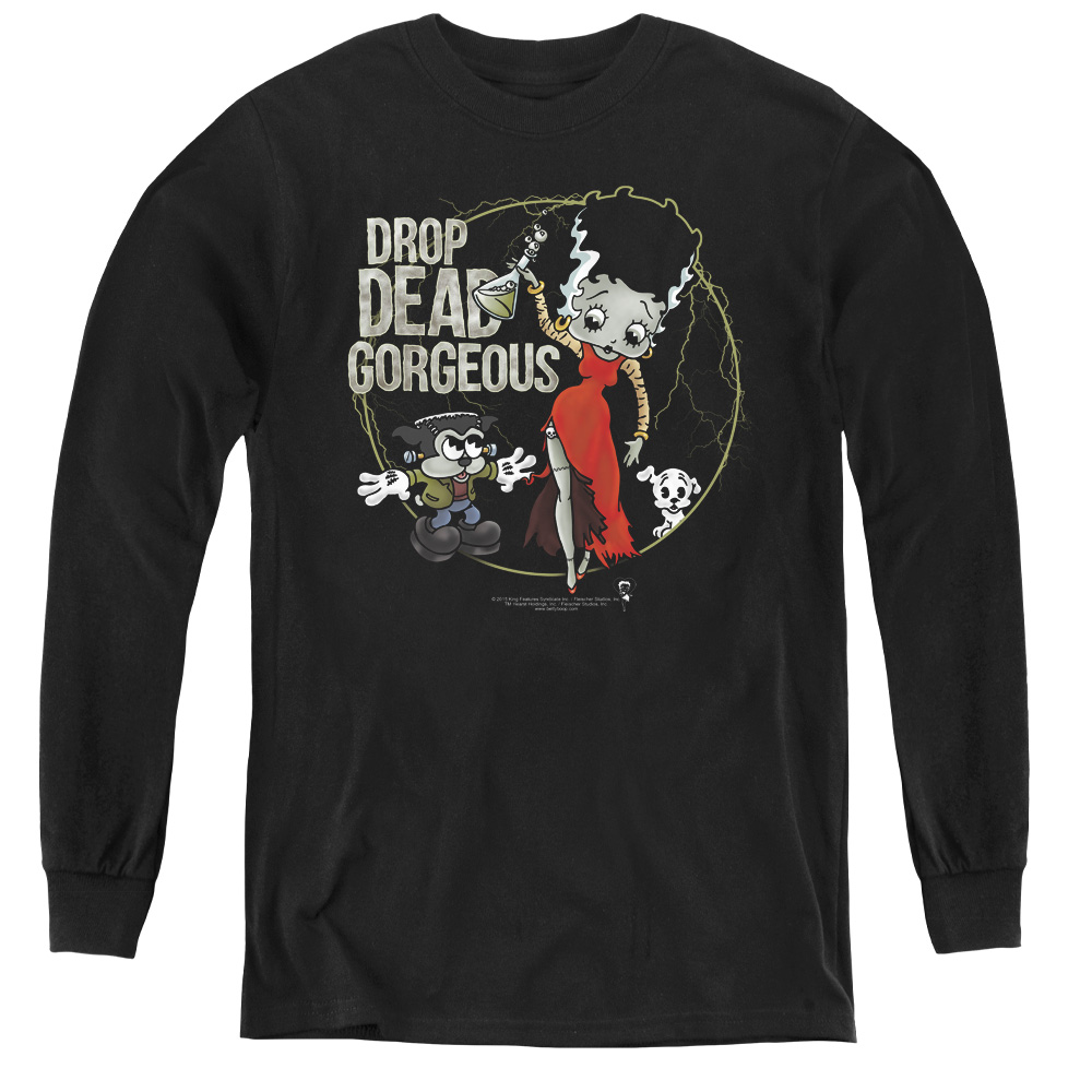 Betty Boop & Drop Dead Gorgeous-Youth Long Sleeve Tee, Black - Small