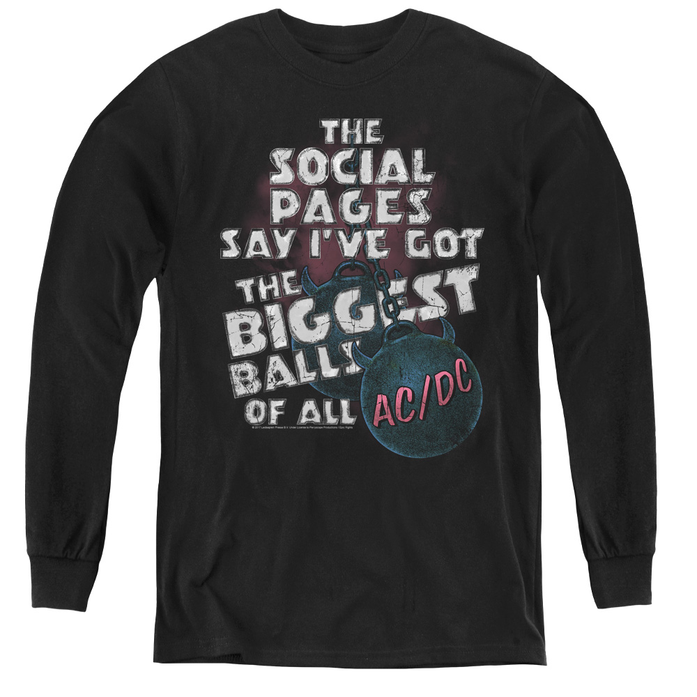 ACDC & Big Balls-Youth Long Sleeve Tee, Black - Small