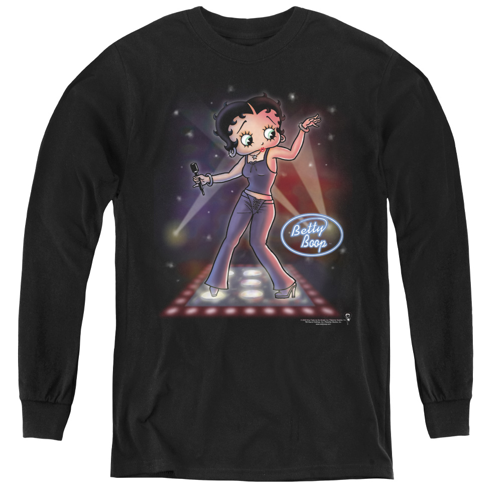 Betty Boop & Pop Star-Youth Long Sleeve Tee, Black - Large