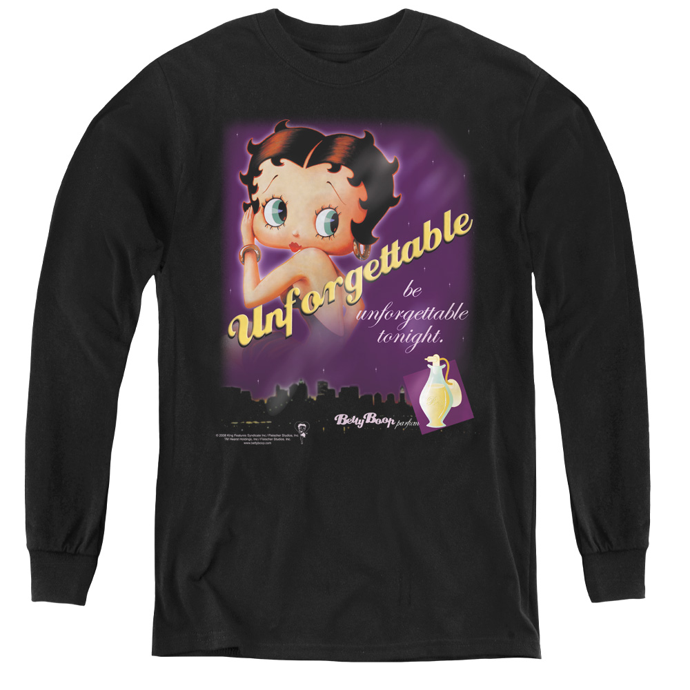 Betty Boop & Unforgettable-Youth Long Sleeve Tee, Black - Medium