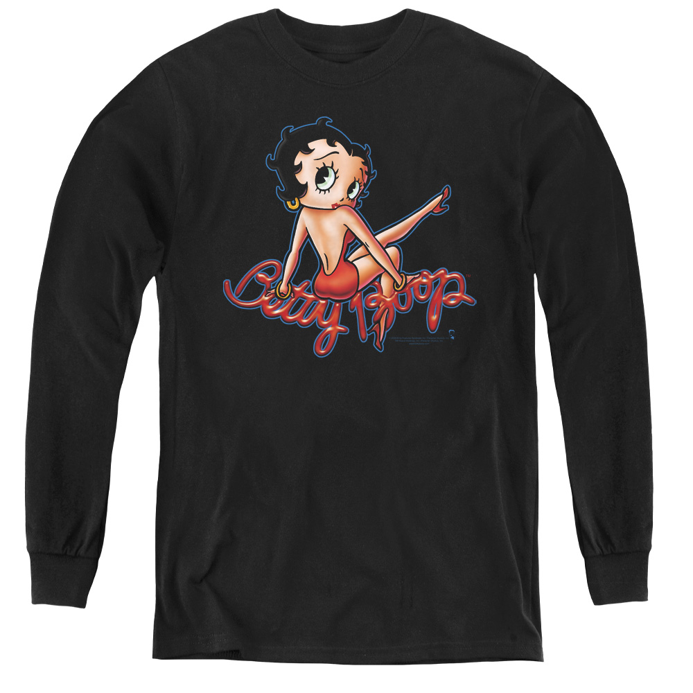 Betty Boop & Bettys Back-Youth Long Sleeve Tee, Black - Medium