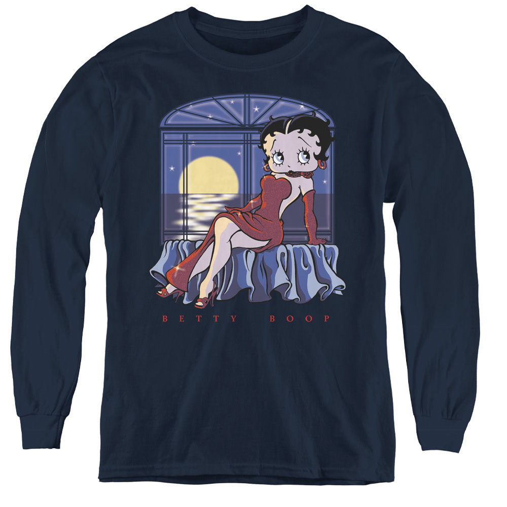 Betty Boop & Moonlight-Youth Long Sleeve Tee, Navy - Extra Large