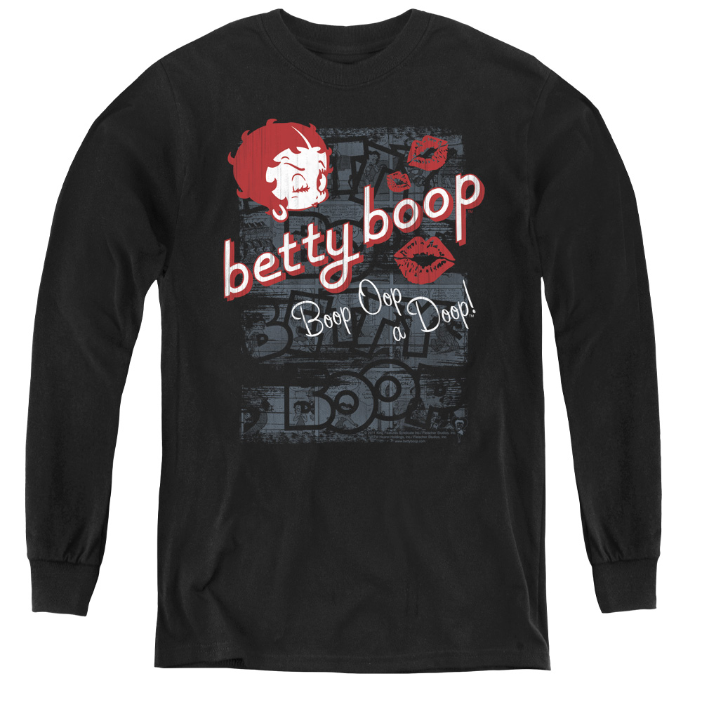 BB740-YL-4 Betty Boop & Boop Oop-Youth Long Sleeve Tee, Black - Extra Large
