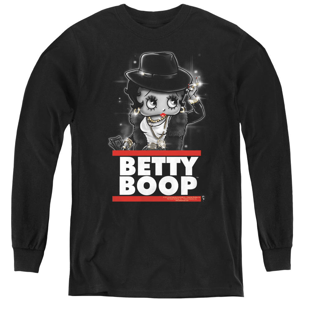 Betty Boop & Bling Bling Boop-Youth Long Sleeve Tee, Black - Medium