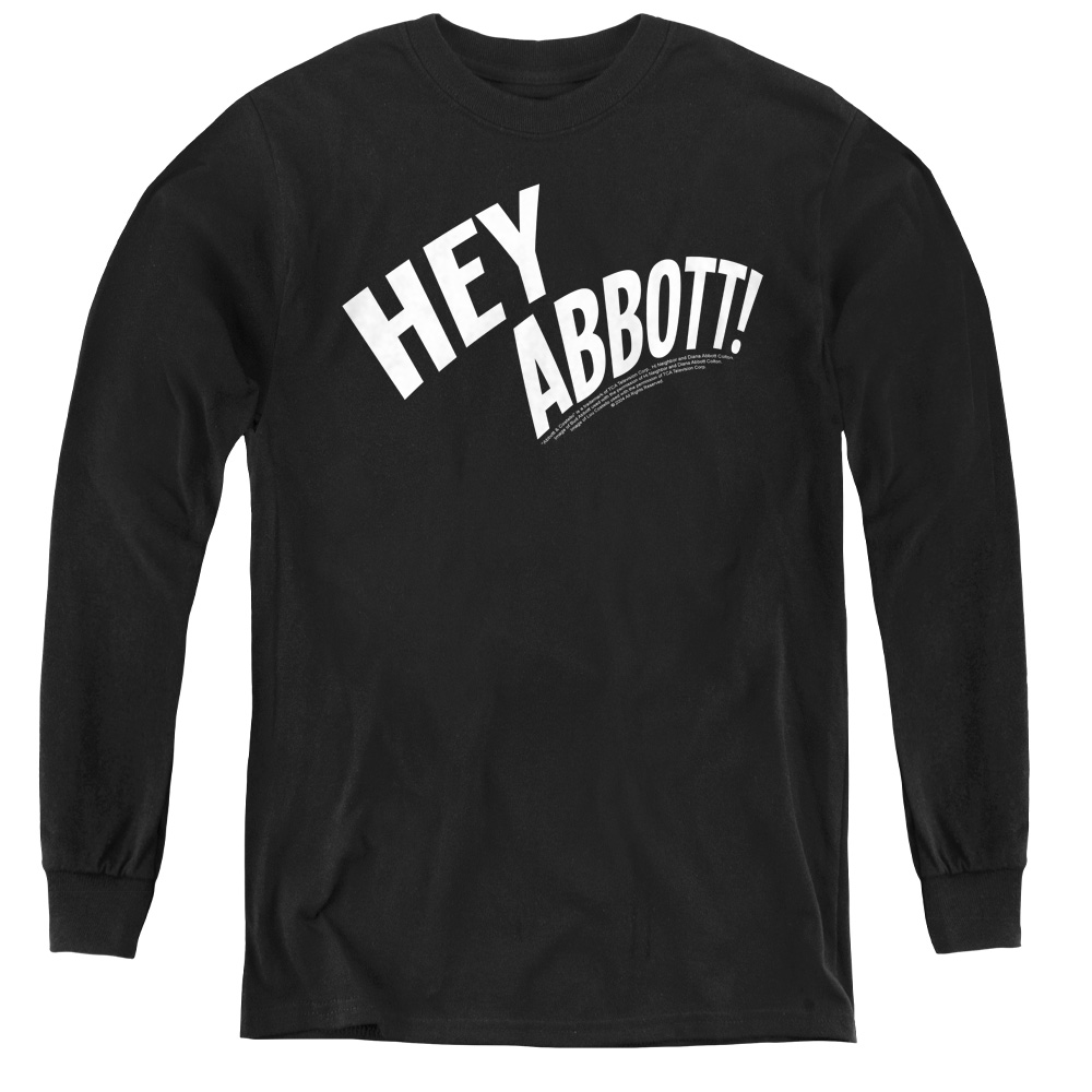 AAC107-YL-3 Abbott & Costello Hey Abbott-Youth Long Sleeve Tee, Black - Large