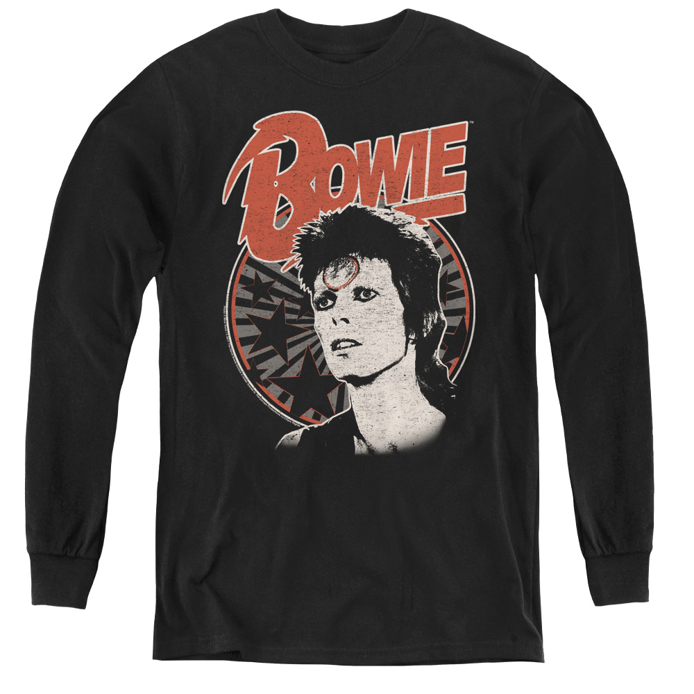 BOWIE102-YL-1 David Bowie & Space Oddity-Youth Long Sleeve Tee, Black - Small