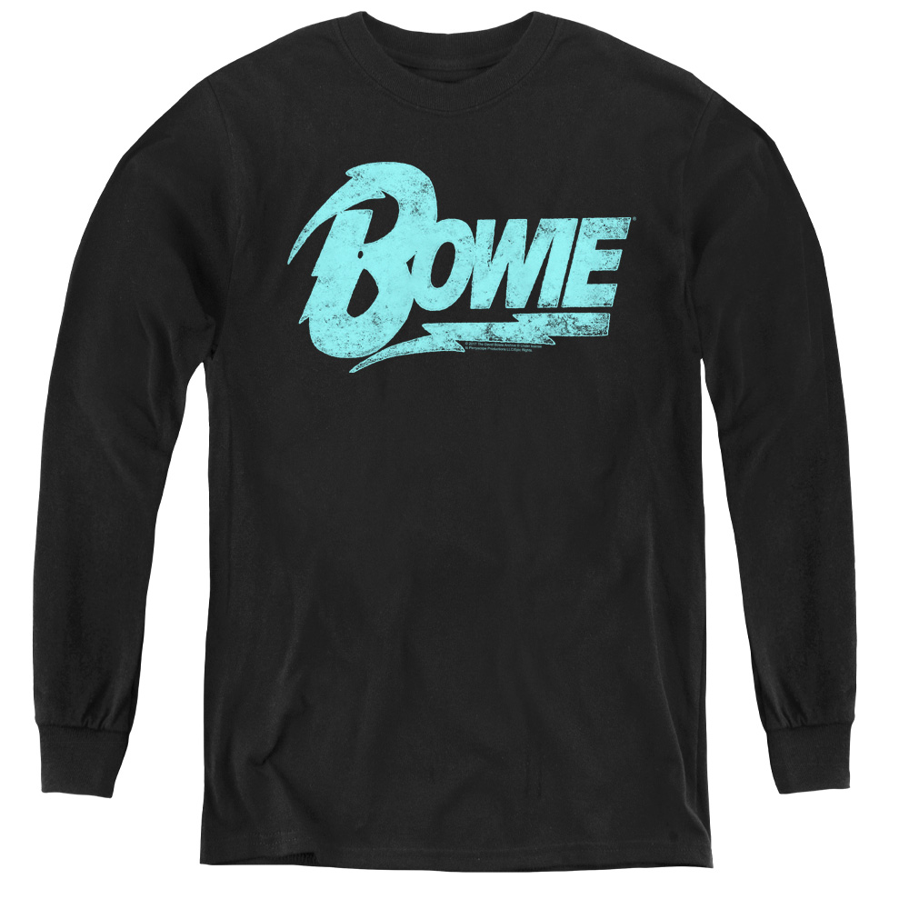 BOWIE105-YL-4 David Bowie & Logo-Youth Long Sleeve Tee, Black - Extra Large