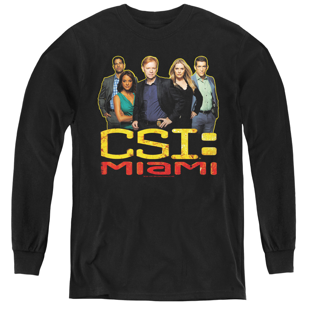 CBS1007-YL-2 CSI Miami & The Cast in Black-Youth Long Sleeve Tee, Black - Medium