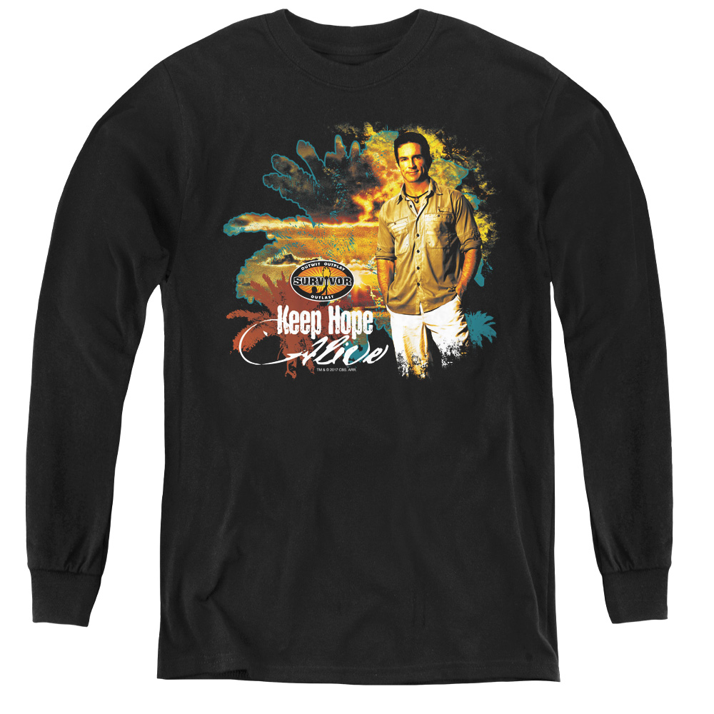 Survivor & Keep Hope Alive-Youth Long Sleeve Tee, Black - Extra Large