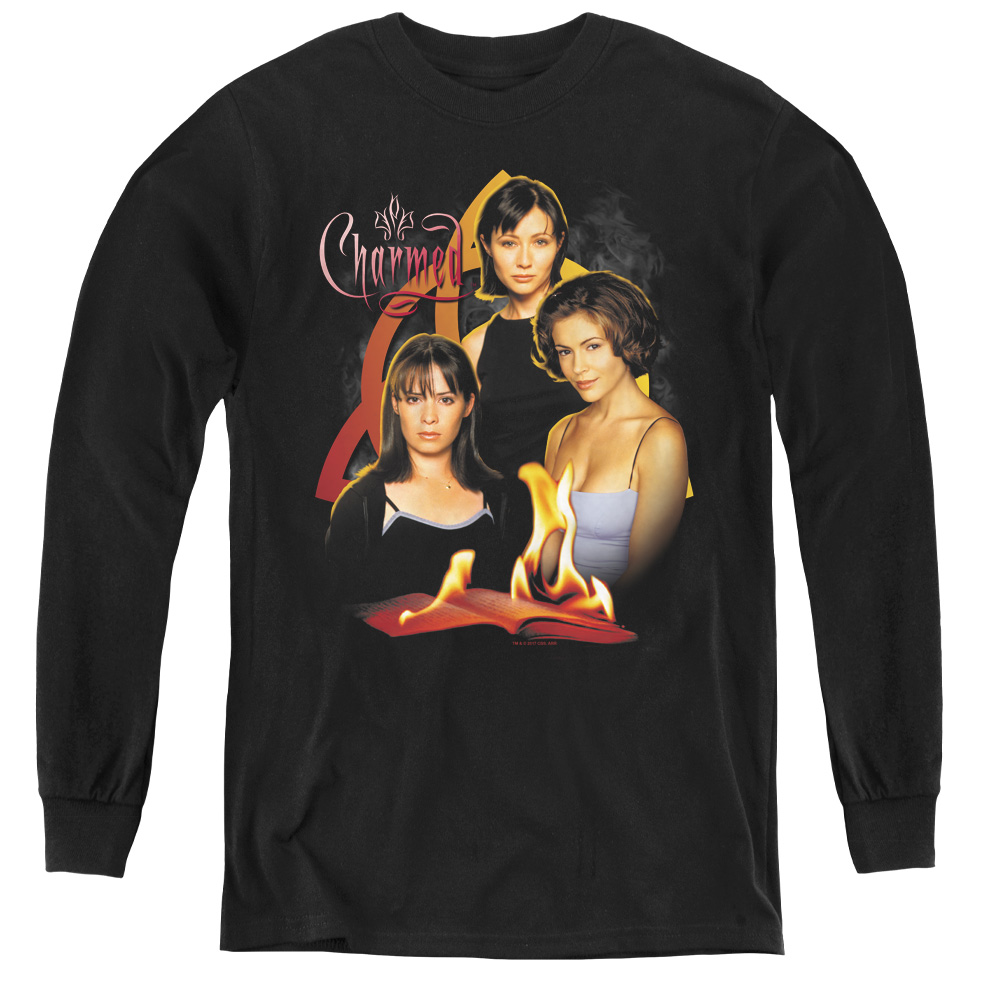 CBS1016-YL-1 Charmed & Original Three-Youth Long Sleeve Tee, Black - Small