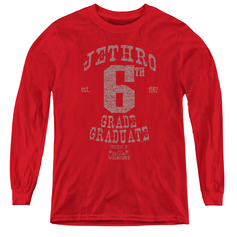 CBS1058-YL-4 Beverly Hillbillies & Mr 6th Grade Grad-Youth Long Sleeve Tee, Red - Extra Large