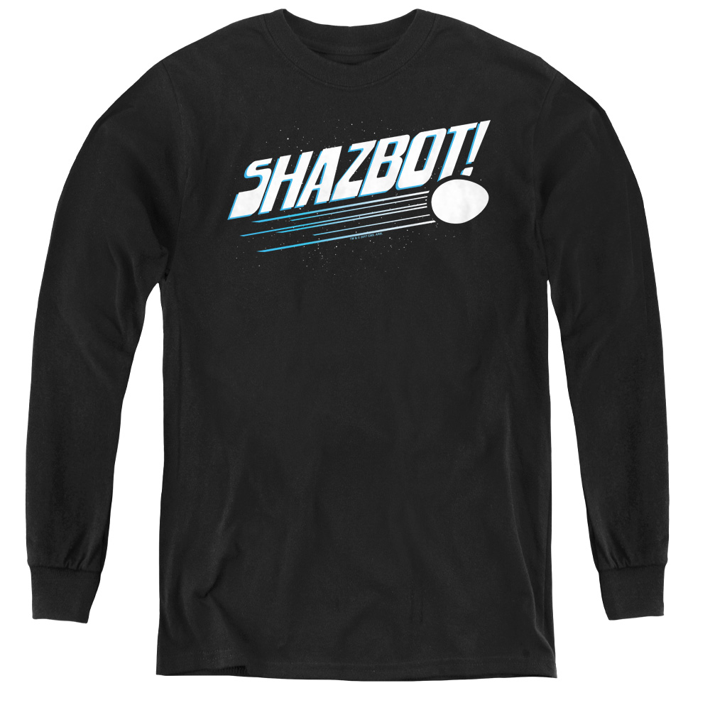 CBS1079-YL-4 Mork & Mindy & Shazbot Egg-Youth Long Sleeve Tee, Black - Extra Large