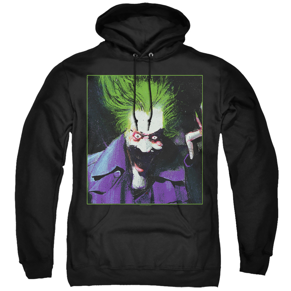 BM2971-AFTH-7 Batman & Arkham Asylum Joker-Adult Pull-Over Hoodie, Black - 4X -  Trevco