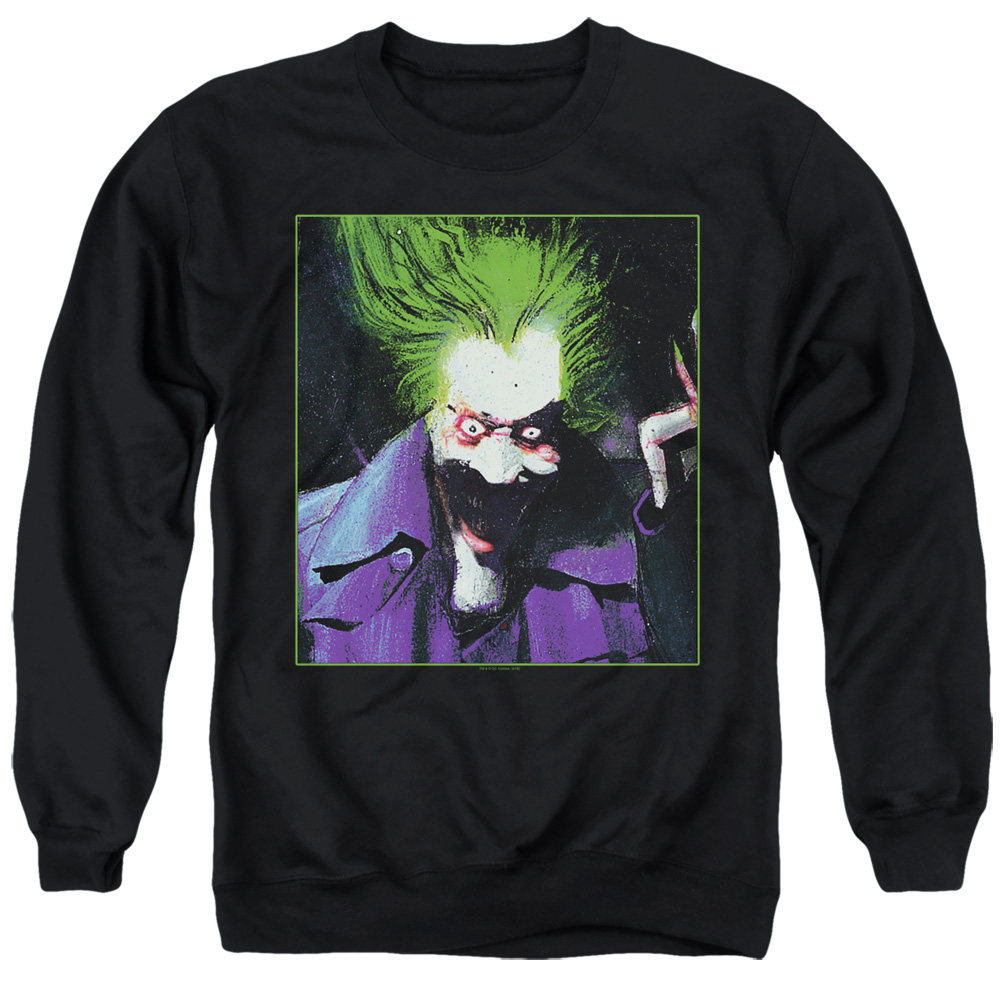 Batman & Arkham Asylum Joker-Adult Crewneck Sweatshirt, Black - Extra Large