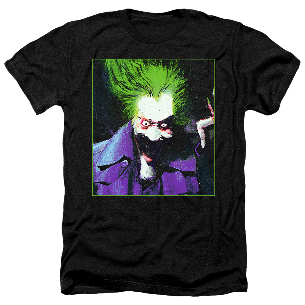 Batman & Arkham Asylum Joker-Adult Heather T-Shirt, Black - Large