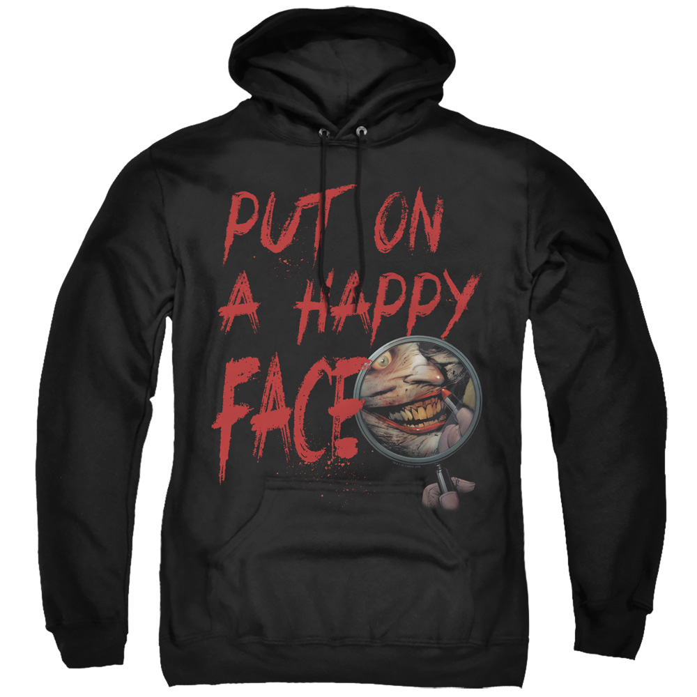 BM2976-AFTH-7 Batman & Happy Face-Adult Pull-Over Hoodie, Black - 4X -  Trevco