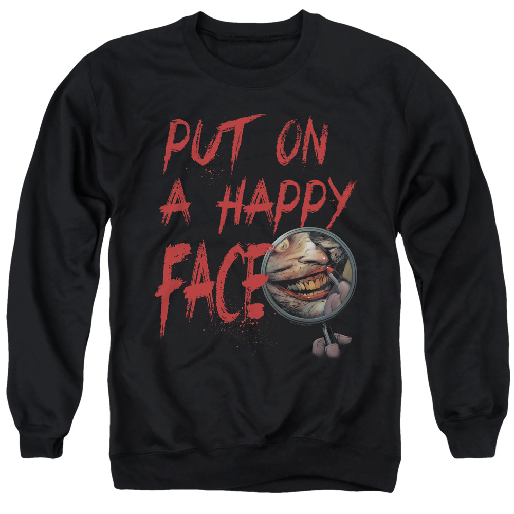BM2976-AS-2 Batman & Happy Face-Adult Crewneck Sweatshirt, Black - Medium