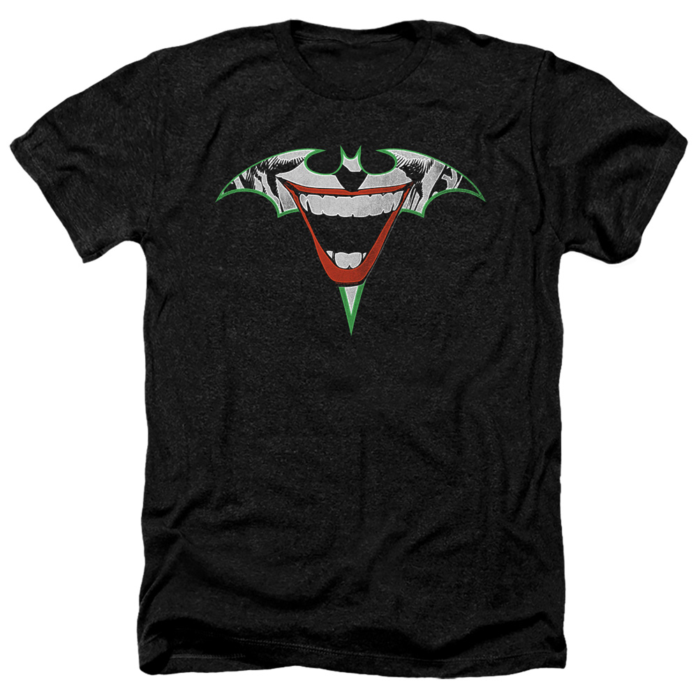 Batman & Joker Bat Logo-Adult Heather T-Shirt, Black - Medium