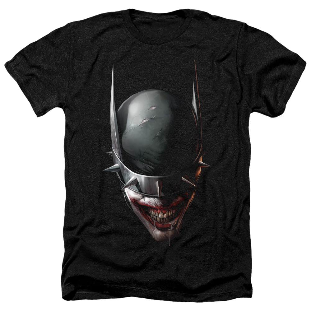 Batman & Batman Who Laughs Head-Adult Heather T-Shirt, Black - Medium
